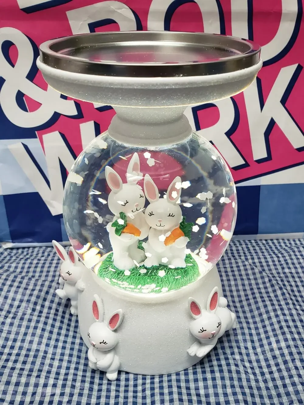 BBW 2022 Bunny Water Globe Large 3 Wick Candle Pedestal / Holder Home Decor